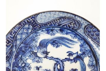 加藤利昌　清水焼　祥瑞花鳥文　8.3寸　約25cm　落ち着いた色合いが素敵な大皿2枚セット(和食器、和皿、染付、八寸三分)(R-070234)