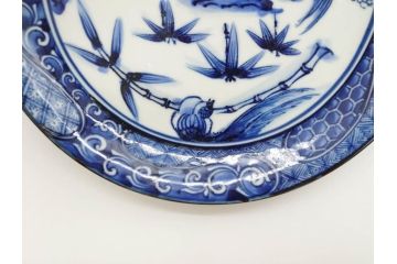 加藤利昌　清水焼　祥瑞花鳥文　8.3寸　約25cm　落ち着いた色合いが素敵な大皿2枚セット(和食器、和皿、染付、八寸三分)(R-070234)