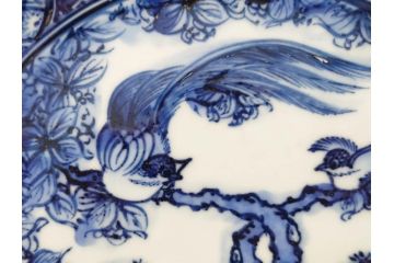 加藤利昌　清水焼　祥瑞花鳥文　8.3寸　約25cm　落ち着いた色合いが素敵な大皿2枚セット(和食器、和皿、染付、八寸三分)(R-070234)