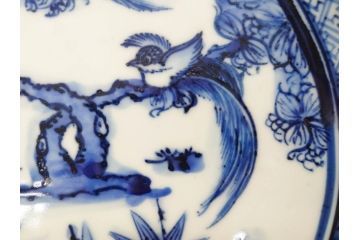 加藤利昌　清水焼　祥瑞花鳥文　8.3寸　約25cm　落ち着いた色合いが素敵な大皿2枚セット(和食器、和皿、染付、八寸三分)(R-070234)