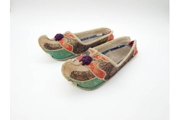 明治期　金襴製　履き物　沓(靴、くつ、仏教、僧侶、装東)(R-070235)