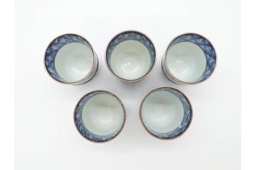 加藤利昌　清水焼　染付　祥瑞文　落ち着いた和の雰囲気にぴったりの湯呑み5客セット(和食器、湯のみ)(R-070238)