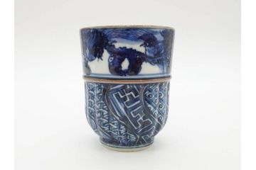 加藤利昌　清水焼　染付　祥瑞文　落ち着いた和の雰囲気にぴったりの湯呑み5客セット(和食器、湯のみ)(R-070238)