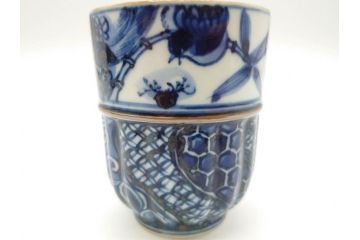 加藤利昌　清水焼　染付　祥瑞文　落ち着いた和の雰囲気にぴったりの湯呑み5客セット(和食器、湯のみ)(R-070238)