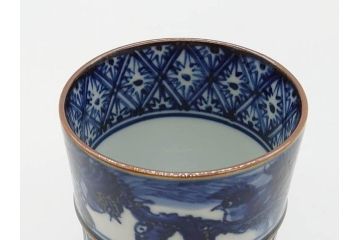 加藤利昌　清水焼　染付　祥瑞文　落ち着いた和の雰囲気にぴったりの湯呑み5客セット(和食器、湯のみ)(R-070238)
