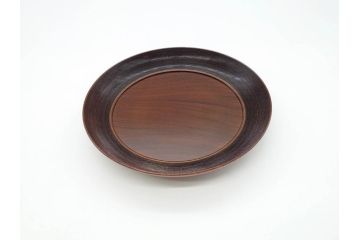 人間国宝　川北良造　金線象嵌　欅(ケヤキ)造　約17cm　杢目が美しく落ち着いた雰囲気の銘々皿6枚セット(共箱付き、木製皿、中皿)(R-070259)