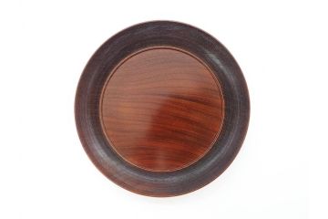 人間国宝　川北良造　金線象嵌　欅(ケヤキ)造　約17cm　杢目が美しく落ち着いた雰囲気の銘々皿6枚セット(共箱付き、木製皿、中皿)(R-070259)