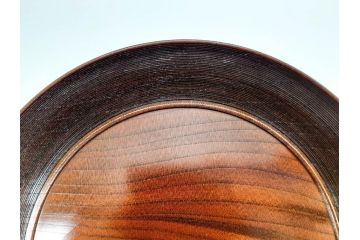 人間国宝　川北良造　金線象嵌　欅(ケヤキ)造　約17cm　杢目が美しく落ち着いた雰囲気の銘々皿6枚セット(共箱付き、木製皿、中皿)(R-070259)