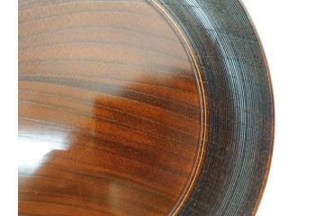 人間国宝　川北良造　金線象嵌　欅(ケヤキ)造　約17cm　杢目が美しく落ち着いた雰囲気の銘々皿6枚セット(共箱付き、木製皿、中皿)(R-070259)