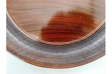 人間国宝　川北良造　金線象嵌　欅(ケヤキ)造　約17cm　杢目が美しく落ち着いた雰囲気の銘々皿6枚セット(共箱付き、木製皿、中皿)(R-070259)