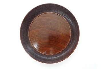 人間国宝　川北良造　金線象嵌　欅(ケヤキ)造　約17cm　杢目が美しく落ち着いた雰囲気の銘々皿6枚セット(共箱付き、木製皿、中皿)(R-070259)