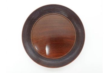人間国宝　川北良造　金線象嵌　欅(ケヤキ)造　約17cm　杢目が美しく落ち着いた雰囲気の銘々皿6枚セット(共箱付き、木製皿、中皿)(R-070259)
