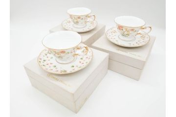 大倉陶園(OAC)　OKURA CHINA　フラワー　華やかな花のデザインが気分を上げてくれるティーカップ&ソーサー3客セット(箱付き、洋食器)(R-070260)
