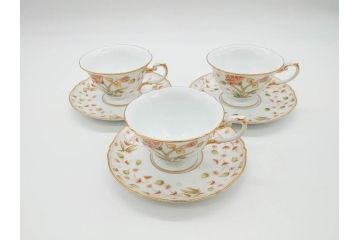 大倉陶園(OAC)　OKURA CHINA　フラワー　華やかな花のデザインが気分を上げてくれるティーカップ&ソーサー3客セット(箱付き、洋食器)(R-070260)