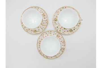 大倉陶園(OAC)　OKURA CHINA　フラワー　華やかな花のデザインが気分を上げてくれるティーカップ&ソーサー3客セット(箱付き、洋食器)(R-070260)