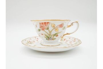 大倉陶園(OAC)　OKURA CHINA　フラワー　華やかな花のデザインが気分を上げてくれるティーカップ&ソーサー3客セット(箱付き、洋食器)(R-070260)