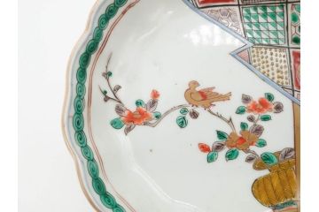 江戸〜明治期　伊万里　色絵　約16cm　5.1寸　多様な絵付けが目を惹くなます皿3枚セット(花盆、花鳥、はさみ、深皿、和食器、五寸一分)(R-070263)