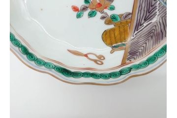 江戸〜明治期　伊万里　色絵　約16cm　5.1寸　多様な絵付けが目を惹くなます皿3枚セット(花盆、花鳥、はさみ、深皿、和食器、五寸一分)(R-070263)