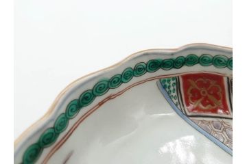 江戸〜明治期　伊万里　色絵　約16cm　5.1寸　多様な絵付けが目を惹くなます皿3枚セット(花盆、花鳥、はさみ、深皿、和食器、五寸一分)(R-070263)