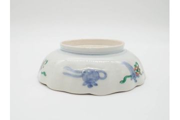 江戸〜明治期　伊万里　色絵　約16cm　5.1寸　多様な絵付けが目を惹くなます皿3枚セット(花盆、花鳥、はさみ、深皿、和食器、五寸一分)(R-070263)