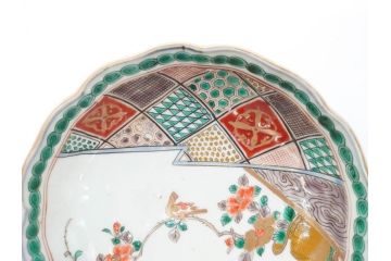 江戸〜明治期　伊万里　色絵　約16cm　5.1寸　多様な絵付けが目を惹くなます皿3枚セット(花盆、花鳥、はさみ、深皿、和食器、五寸一分)(R-070263)