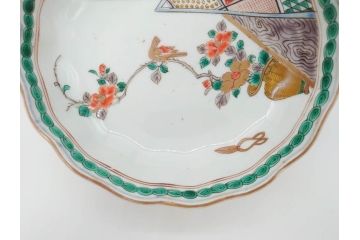 江戸〜明治期　伊万里　色絵　約16cm　5.1寸　多様な絵付けが目を惹くなます皿3枚セット(花盆、花鳥、はさみ、深皿、和食器、五寸一分)(R-070263)