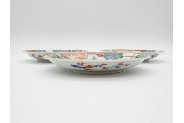 幕末　伊万里　色絵　7寸　約22cm　優雅に舞う蝶のデザインが魅力の中皿3枚セット(花蝶、鳳凰、鳥、竹、紫陽花、和食器、七寸)(R-070264)