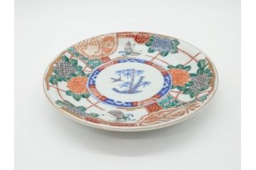 幕末　伊万里　色絵　7寸　約22cm　優雅に舞う蝶のデザインが魅力の中皿3枚セット(花蝶、鳳凰、鳥、竹、紫陽花、和食器、七寸)(R-070264)