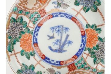 幕末　伊万里　色絵　7寸　約22cm　優雅に舞う蝶のデザインが魅力の中皿3枚セット(花蝶、鳳凰、鳥、竹、紫陽花、和食器、七寸)(R-070264)
