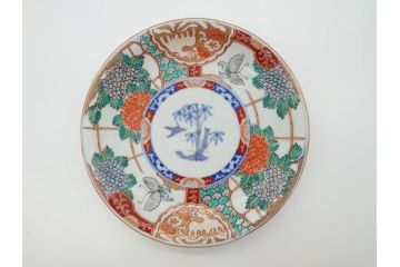幕末　伊万里　色絵　7寸　約22cm　優雅に舞う蝶のデザインが魅力の中皿3枚セット(花蝶、鳳凰、鳥、竹、紫陽花、和食器、七寸)(R-070264)