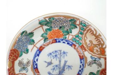 幕末　伊万里　色絵　7寸　約22cm　優雅に舞う蝶のデザインが魅力の中皿3枚セット(花蝶、鳳凰、鳥、竹、紫陽花、和食器、七寸)(R-070264)