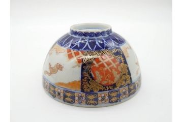 幕末〜明治期　伊万里　4.1寸　約13cm　煌びやかな色絵が目を惹く蓋付き茶碗5客セット(麒麟の図、和食器、四寸一分)(R-070265)