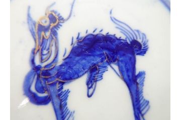 幕末〜明治期　伊万里　4.1寸　約13cm　煌びやかな色絵が目を惹く蓋付き茶碗5客セット(麒麟の図、和食器、四寸一分)(R-070265)