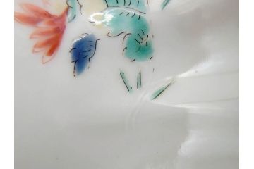 江戸期　色絵　約18cm　5.9寸　シンプルながら上品な雰囲気溢れる変形皿6枚セット(和食器、五寸九分)(検索ワード:柿右衛門様式、花散らしの図、輪花)(R-070266)