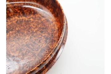 稀少　人間国宝　川北良造　栃杢　金象嵌　杢目が美しく高級感漂う食籠(喰篭、食篭、菓子器、菓子入れ、共箱付き)(R-070267)
