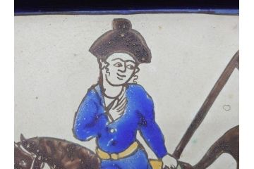 ペルシャ　サファビー朝　ポロをする図　躍動感のある素敵な陶額(在銘、陶画、サファヴィー、壁掛け)(R-070270)