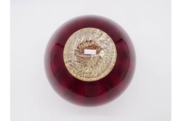 大川薫　玻璃　鮮やかな赤と上品な金の色合いが素敵な花入(ガラス工芸、津軽びいどろ、硝子、花器、花瓶、共箱付き)(R-070271)