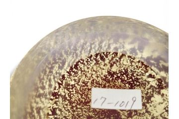 大川薫　玻璃　鮮やかな赤と上品な金の色合いが素敵な花入(ガラス工芸、津軽びいどろ、硝子、花器、花瓶、共箱付き)(R-070271)