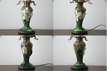 中古　ガラス工芸作家　黒木国昭　新世紀ロマン　ランプ「胡蝶蘭」　ディスプレイとしても活躍するテーブルランプ(卓上照明、卓上ランプ、テーブルライト、スタンドライト、ナイトスタンド)(R-070272)