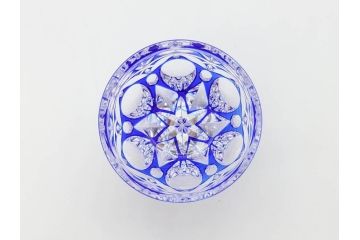 伝統工芸士　篠崎清一　江戸切子　繊細なカットが美しいぐい呑み2個セット(共箱付き、猪口、ガラス、硝子、カガミクリスタル、篠崎硝子工芸所)(R-070275)