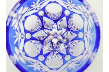 伝統工芸士　篠崎清一　江戸切子　繊細なカットが美しいぐい呑み2個セット(共箱付き、猪口、ガラス、硝子、カガミクリスタル、篠崎硝子工芸所)(R-070275)
