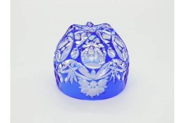 伝統工芸士　篠崎清一　江戸切子　繊細なカットが美しいぐい呑み2個セット(共箱付き、猪口、ガラス、硝子、カガミクリスタル、篠崎硝子工芸所)(R-070275)
