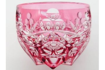 伝統工芸士　篠崎清一　江戸切子　繊細なカットが美しいぐい呑み2個セット(共箱付き、猪口、ガラス、硝子、カガミクリスタル、篠崎硝子工芸所)(R-070275)