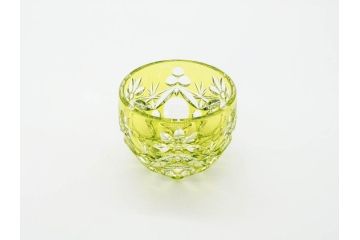 伝統工芸士　篠崎清一　江戸切子　繊細なカットが美しいぐい呑み2個セット(共箱付き、猪口、ガラス、硝子、カガミクリスタル、篠崎硝子工芸所)(R-070276)