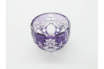 伝統工芸士　篠崎清一　江戸切子　繊細なカットが美しいぐい呑み2個セット(共箱付き、猪口、ガラス、硝子、カガミクリスタル、篠崎硝子工芸所)(R-070276)