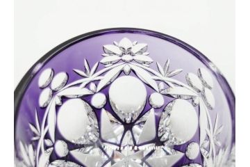 伝統工芸士　篠崎清一　江戸切子　繊細なカットが美しいぐい呑み2個セット(共箱付き、猪口、ガラス、硝子、カガミクリスタル、篠崎硝子工芸所)(R-070276)