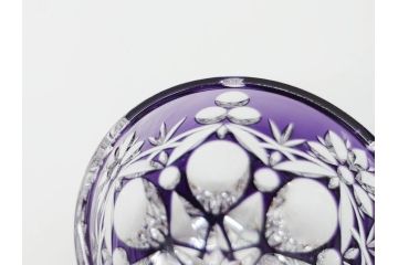 伝統工芸士　篠崎清一　江戸切子　繊細なカットが美しいぐい呑み2個セット(共箱付き、猪口、ガラス、硝子、カガミクリスタル、篠崎硝子工芸所)(R-070276)