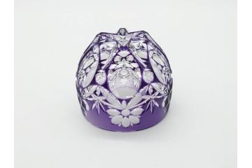 伝統工芸士　篠崎清一　江戸切子　繊細なカットが美しいぐい呑み2個セット(共箱付き、猪口、ガラス、硝子、カガミクリスタル、篠崎硝子工芸所)(R-070276)