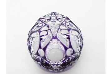 伝統工芸士　篠崎清一　江戸切子　繊細なカットが美しいぐい呑み2個セット(共箱付き、猪口、ガラス、硝子、カガミクリスタル、篠崎硝子工芸所)(R-070276)