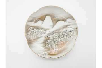 戦前　有田焼　オールド香蘭社&深川製　8.6寸　約26cm　上品で落ち着いた雰囲気が魅力的な大皿(和食器、Wネーム、八寸六分)(R-070277)